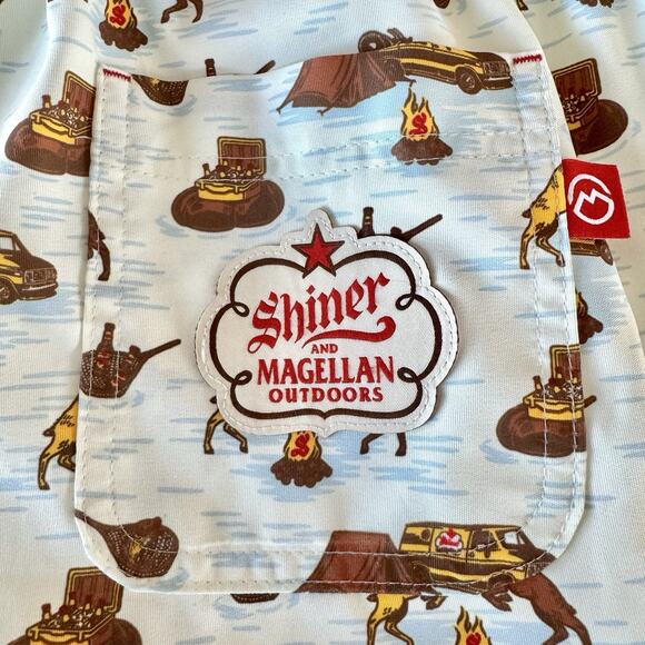 Magellan Shiner Bock Beer Mens Swim Trunks Shorts Rams Van Camping Print Sz Sm - Picture 6 of 14